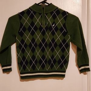 EUC Boys Nautica argyle sweater in green and navy zippered at neckline sz 5